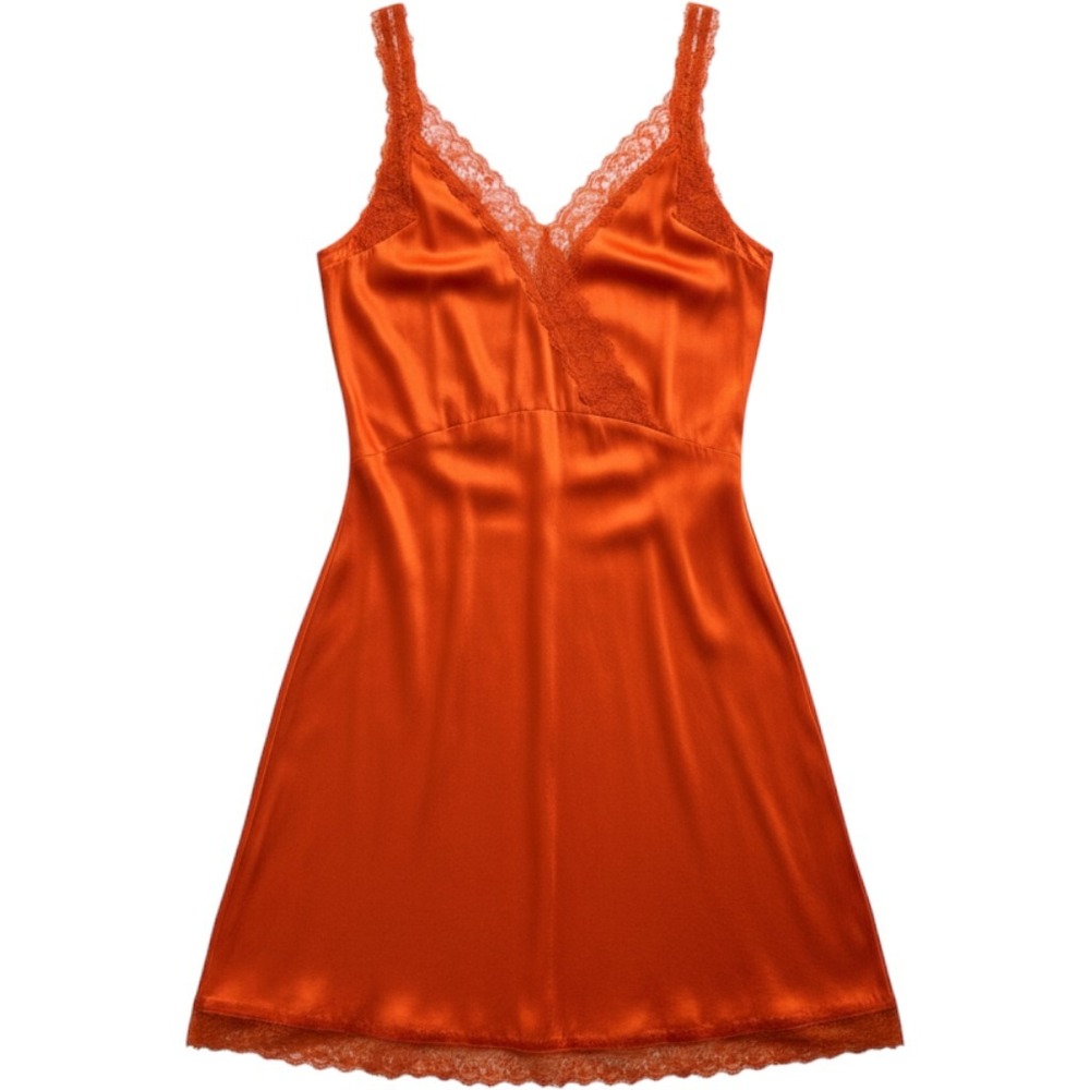 H&M Burnt Orange Lace Trim Viscose Midi Slip Dress Sleeveless 0444735 4